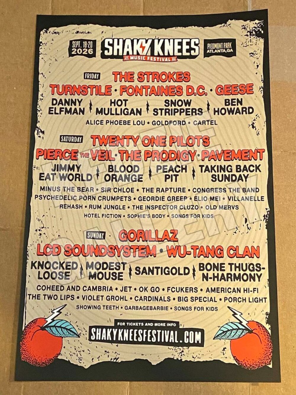 Shaky Knees Fest 2026 Promo Poster Turnstile Strokes Gorillaz Twenty One Pilots